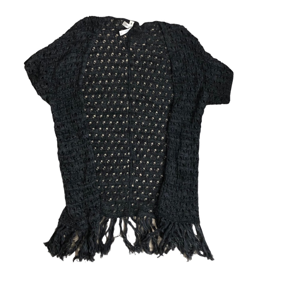 Bethany Mota Boho Loose Knit Charcoal Grey Long Cardigan Sweater trendy fringe